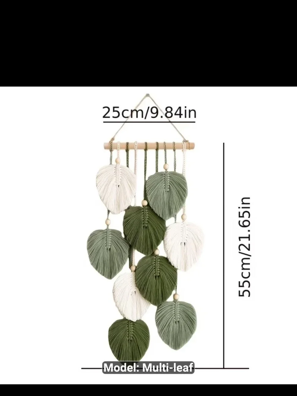 New Handcrafted Green and Cream Leaf Macrame Wall Hanging #1540-670